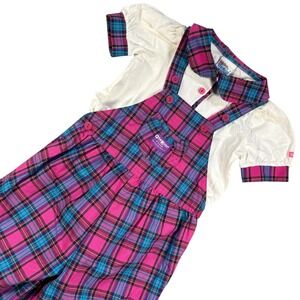VTG‎ OshKosh Bgosh Vestbak Plaid pink Overalls w/ Top Set  sz 4T complete
